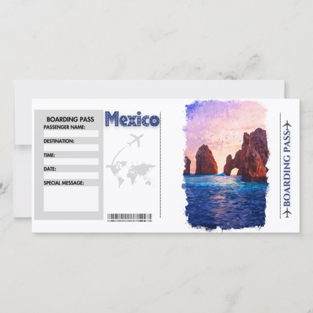 Carte Watercolor Mexico Boarding Pass Card (Devant)