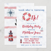 Watercolor Nautical Boy 1er anniversaire Invitatio