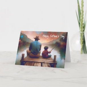 Carte Watercolor Papa et Boy Fishing