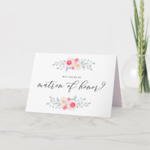 Carte Watercolor Pink Anemones Be My Matron of Honor