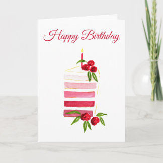 Carte Watercolor Raspberry Cake Birthday Card
