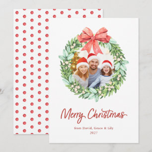 Carte Watercolor Wreath Joyeux Noël avec des noms de pho