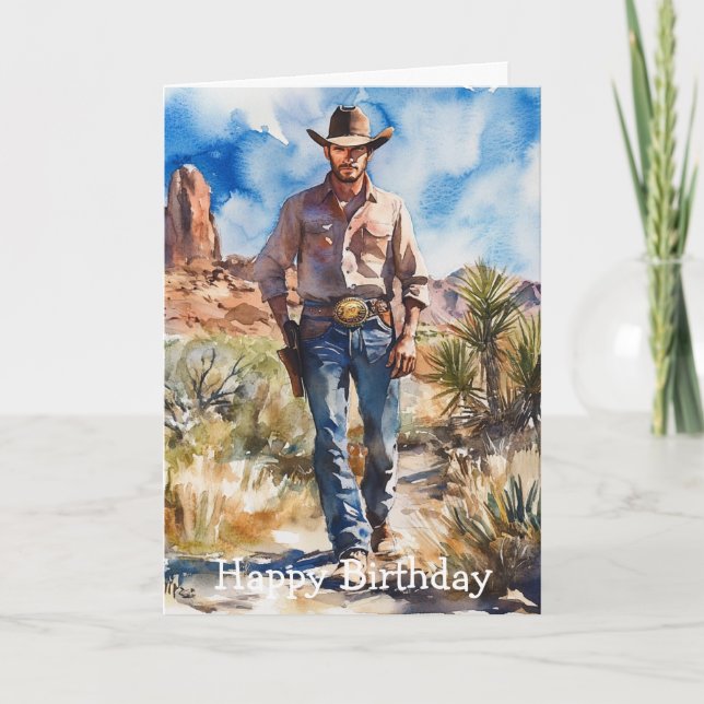 Carte Watercolour Cowboy in Desert (Devant)
