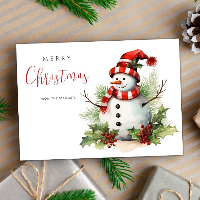 Carte Watercor mignonne Snowman Joyeux Noël (Créateur téléchargé)