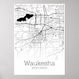 Carte Waukesha - Wisconsin - Poster de la carte de