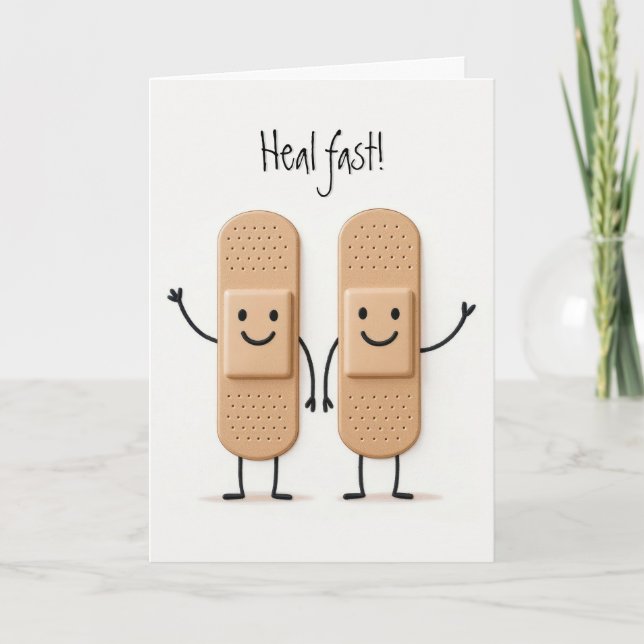 Carte Waving Bandage Stick Figure Couple Get Well (Devant)