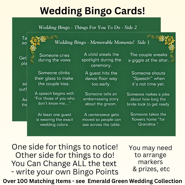 Carte Wedding BINGO!  Game for Guests Emerald Green (Créateur téléchargé)