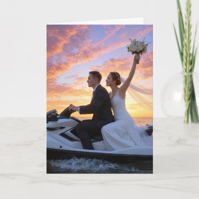 Carte Wedding Bride and Groom on a Jet Ski (Devant)