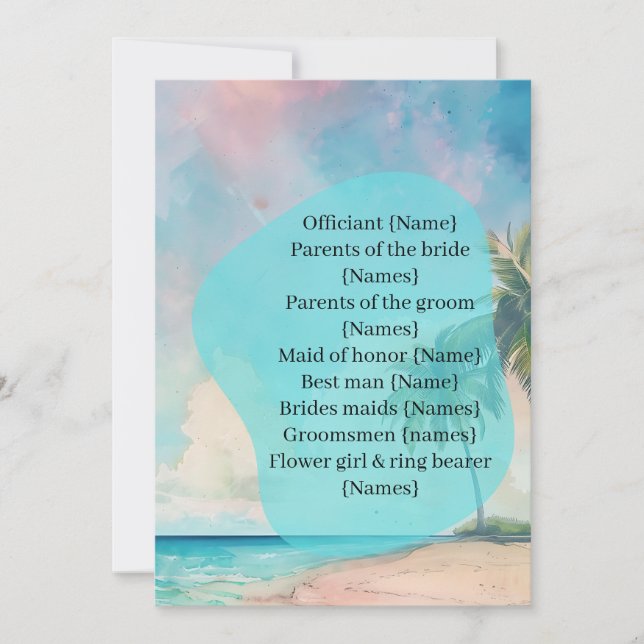 Carte Wedding Ceremony Program Procession Beach Design (Devant)