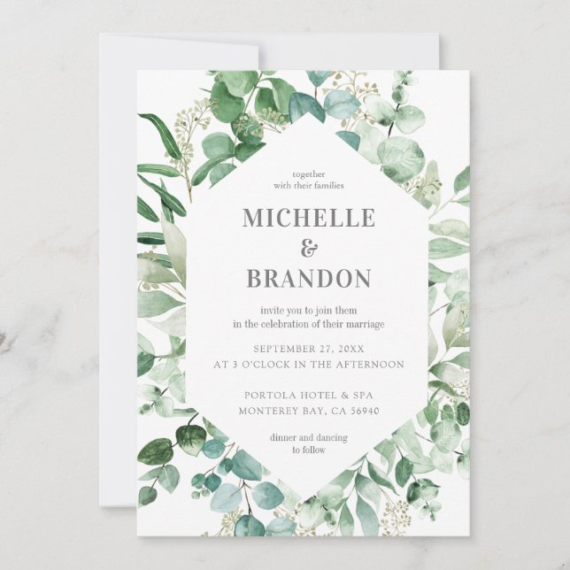 Carte wedding eucalyptus watercolor (Devant)