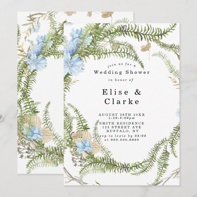 Carte Wedding shower de la couronne de foune d'été rusti (Devant / Derrière)