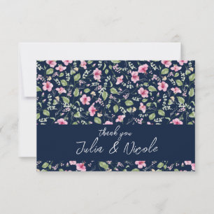 Carte Wedding shower en fleur d'Hibiscus rose bleu marin