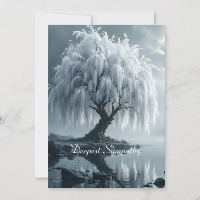 Carte Weeping willow by a pond, black and white card (Devant)