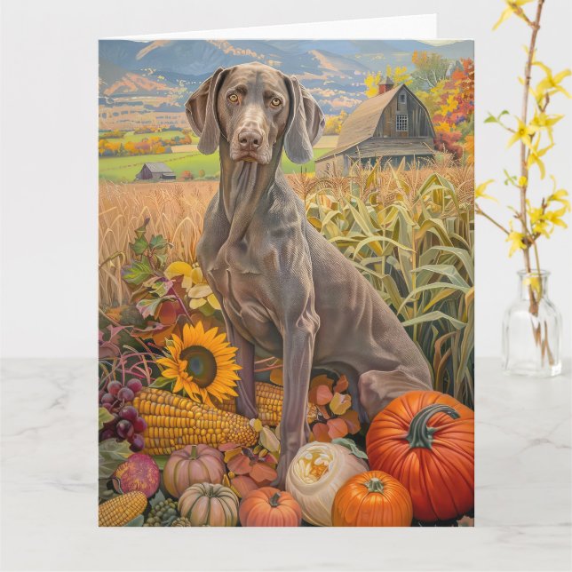 Carte Weimaraner Chien Moisson d'automne Thanksgiving (Fleur jaune)