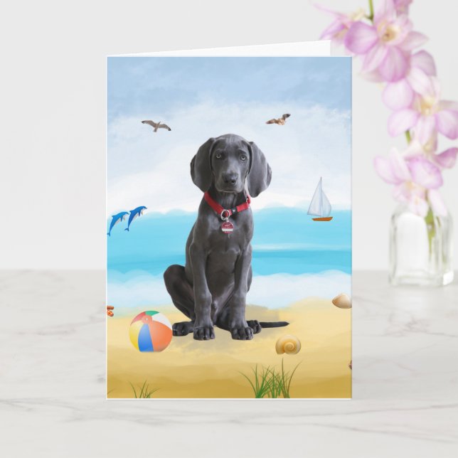 Carte weimaraner Chien sur la plage (Orchidée)