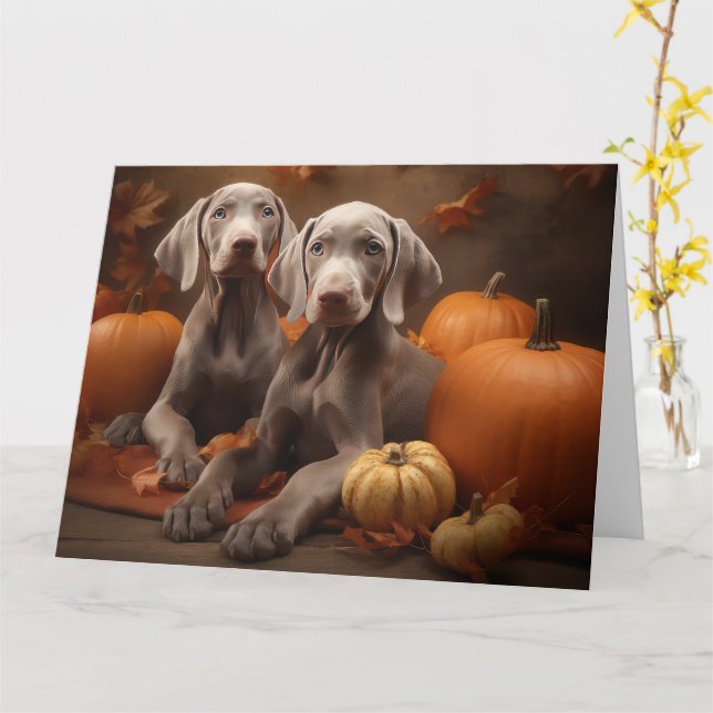 Carte Weimaraner Chiot Automne Citrouille délice (Fleur jaune)
