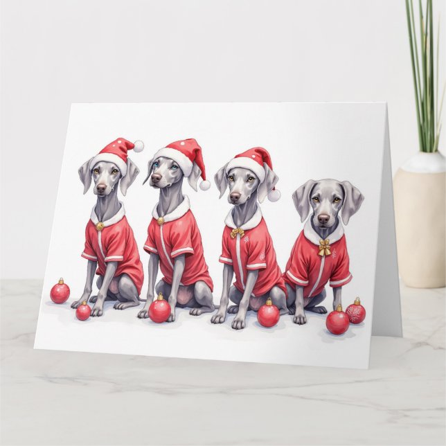 Carte Weimaraner Christmas Dress Santa Hat (Devant)