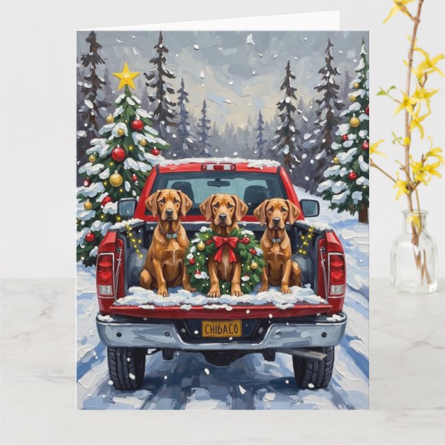 Carte Weimaraner Christmas Red Truck Holiday (Fleur jaune)