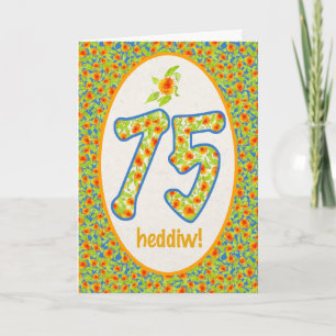 Carte Welsh 75th Birthday Card, Orange Pot Marigolds