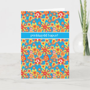 Carte Welsh Birthday Card Ditsy Orange Flowers