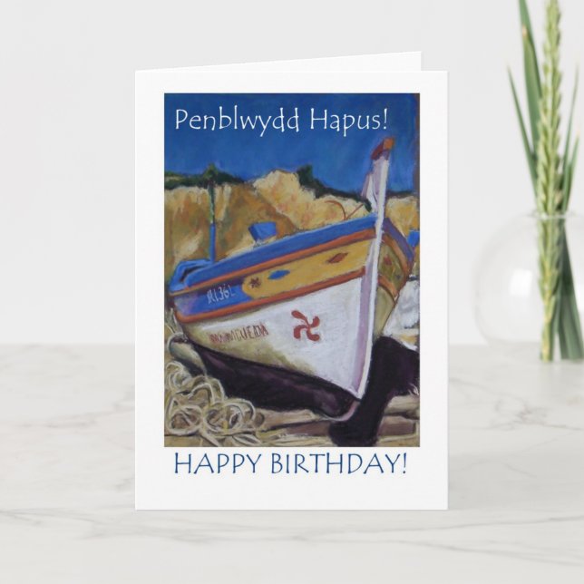 Carte Welsh Greeting Birthday Card : Bateau de pêche (Devant)