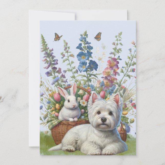 Carte West Highland Terrier et Bunnie Easter (Devant)
