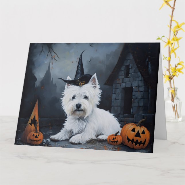 Carte West Highland White Terrier Citrouille Halloween (Fleur jaune)
