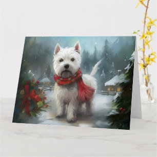 Carte West Highland White Terrier Dog dans la neige Noël