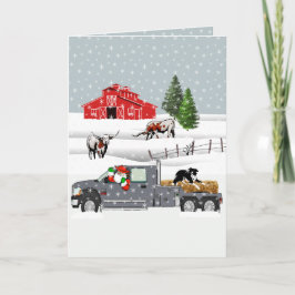 Carte Western Farm Ranch Père Noël Cattle and Dog Christ