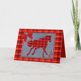 Carte Western Horse Red Plaid Faux Denim