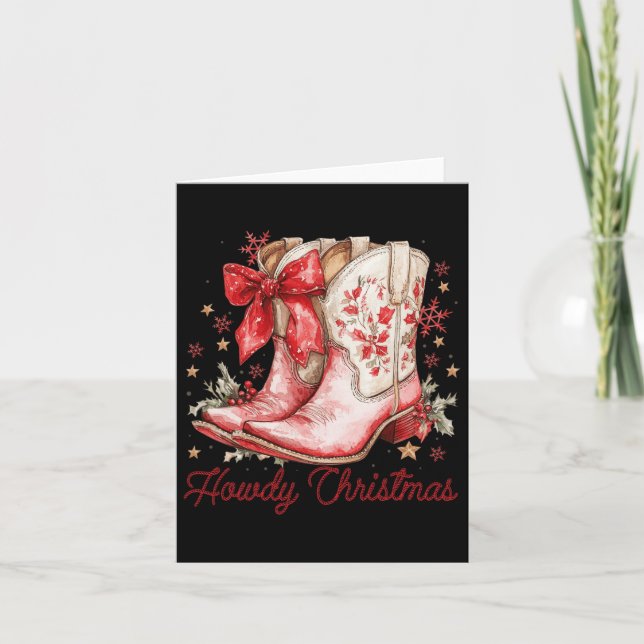Carte Western Howdy Christmas Cowgirl Boot Coquette Bow (Devant)