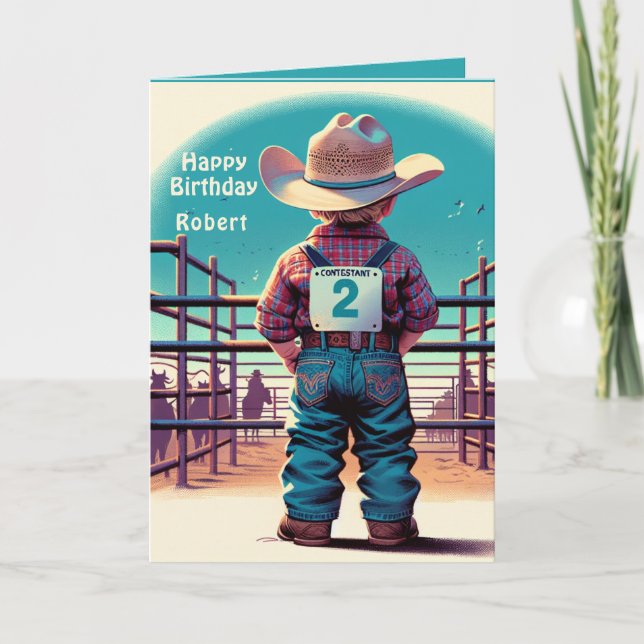 Carte Western Little Cowboy 2e Anniversaire Rodéo Person (Devant)