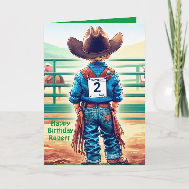Carte Western Little Cowboy 2e Anniversaire Rodéo Person (Devant)
