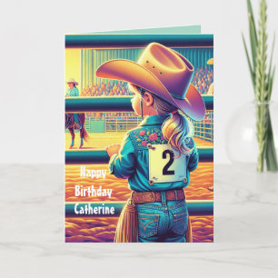 Carte Western Little Cowgirl 2e Anniversaire Rodéo Perso