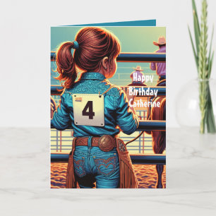 Carte Western Little Cowgirl 4e anniversaire Rodéo perso