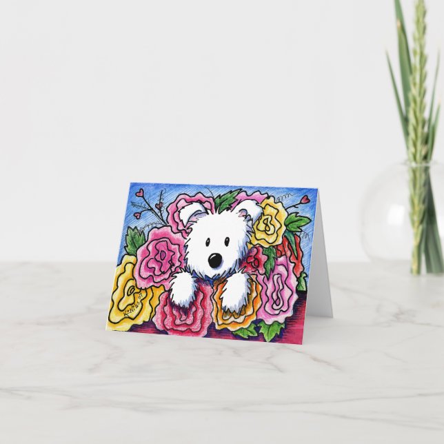 Carte Westie Bouquet de la fête des mères (Devant)