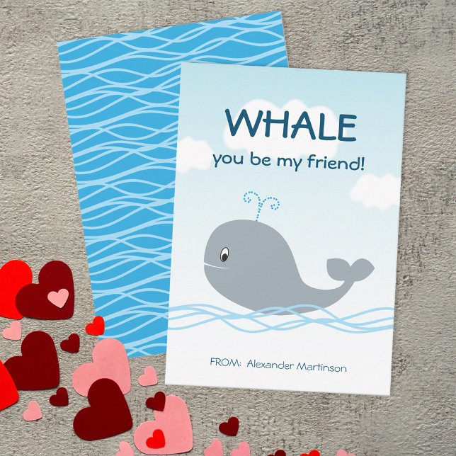 Carte Whale You Be My Friend Classroom Valentine (Créateur téléchargé)