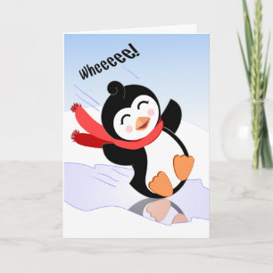 Carte Wheee !  Joyeux anniversaire avec un pingouin noir