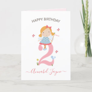 Carte Whimsical 2ème anniversaire fée filles rose mignon