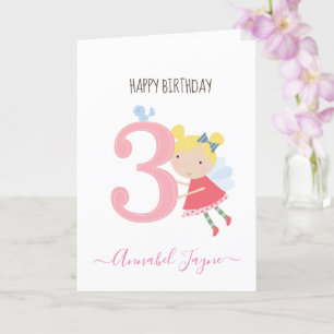 Carte Whimsical 3e anniversaire fée filles rose mignon