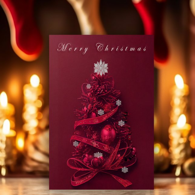 Carte Whimsical Burgundy Christmas Tree Card (Créateur téléchargé)