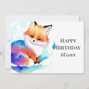 Carte Whimsical Colorful Fox Anniversaire