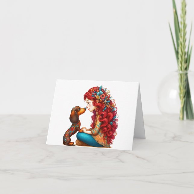 Carte Whimsical Dachshund Puppy Love (Devant)
