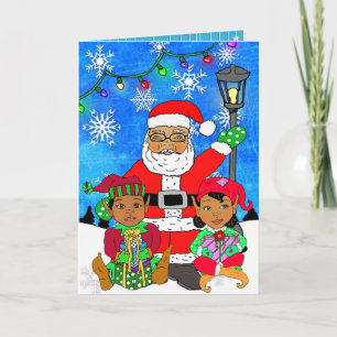 Carte Whimsical Ethnic Père Noël and Elves Christmas