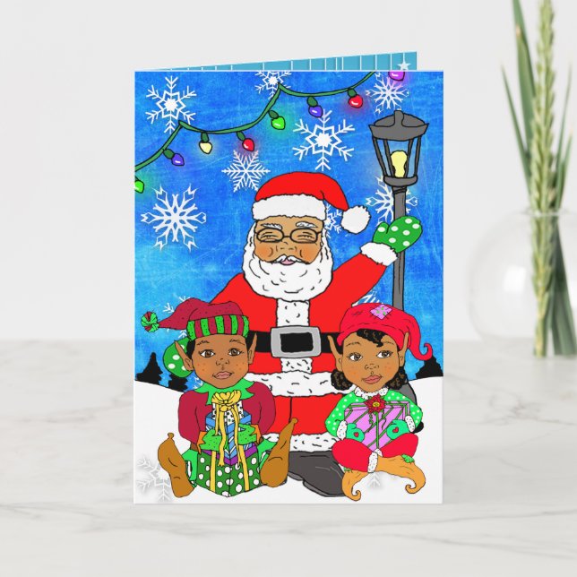 Carte Whimsical Ethnic Père Noël and Elves Christmas (Devant)