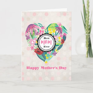 Carte Whimsical Floral Heart Best Maman Ever Fête des Mè