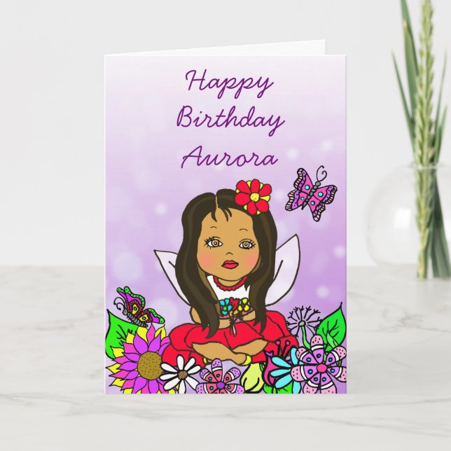 Carte Whimsical Folk Art Fairy Girl Joyeux anniversaire (Devant)