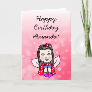 Carte Whimsical Folk Art Fairy Girl Joyeux anniversaire