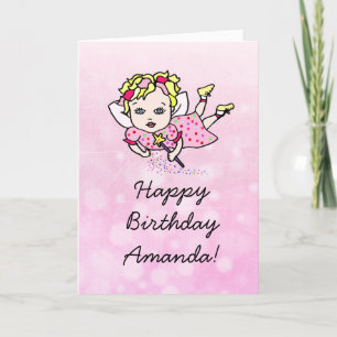 Carte Whimsical Folk Art Fairy Girl Joyeux anniversaire