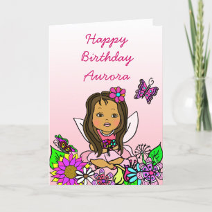 Carte Whimsical Folk Art Fairy Girl Joyeux anniversaire